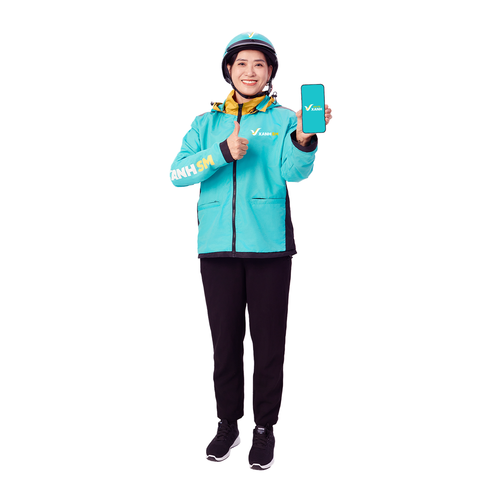 Tài xế Xanh SM cầm điện thoại có app tài xế